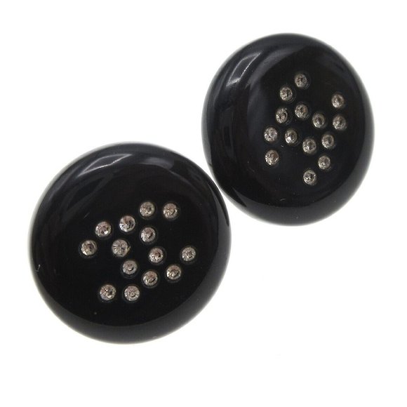 Chanel Button Pierced Earrings Rhinestone Black 00A 29488 - Picture 8 of 10